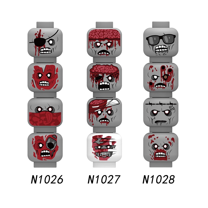 Kids Zombie Toys - ハロウィンゾンビスケルトンモンスター顔ヘッドフィギュア表情ビルディングブロックミニパーツレンガアクセサリー子供のおもちゃギフト