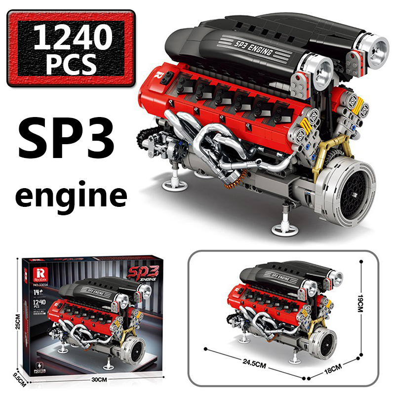 Kids Toys Car - 1240ピース 車のエンジン SP3エンジン 12気筒内燃エンジンモデル テクノロジーブリック イデアオーナメント