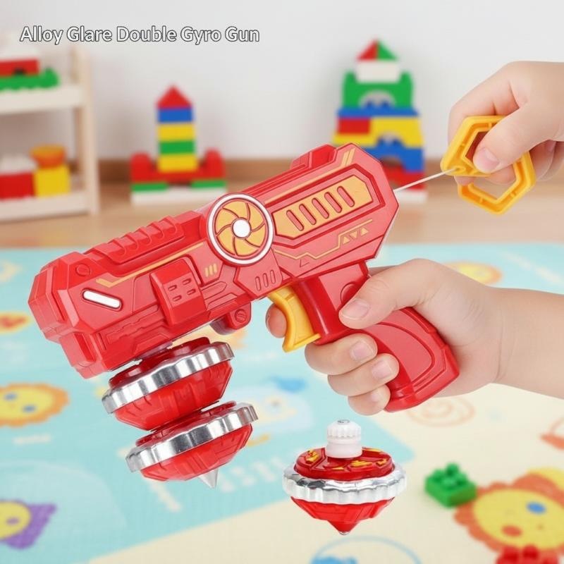 Spin Top Gyro Toy - 合金製LEDライト付きジャイロおもちゃ - ダブルスピニングトップランチャー - 光る高速回転バトルジャイロスコープ 子供向けギフト（2026年夏）