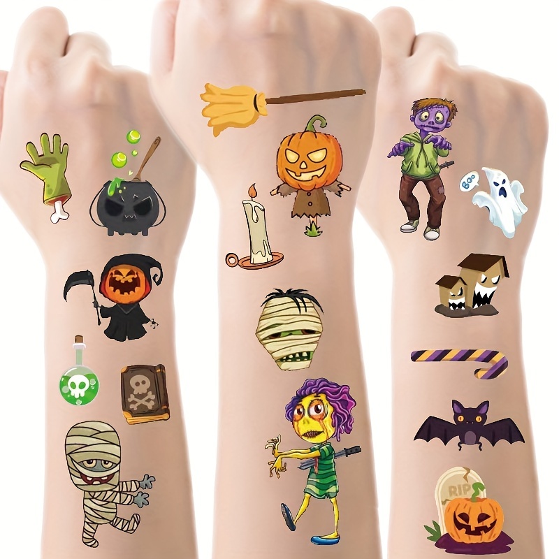 Kids Zombie Toys - 10 枚ハロウィンカボチャゾンビタトゥーステッカー一時的なフェイクタトゥー腕手ボディ防水タトゥー子供のおもちゃギフト