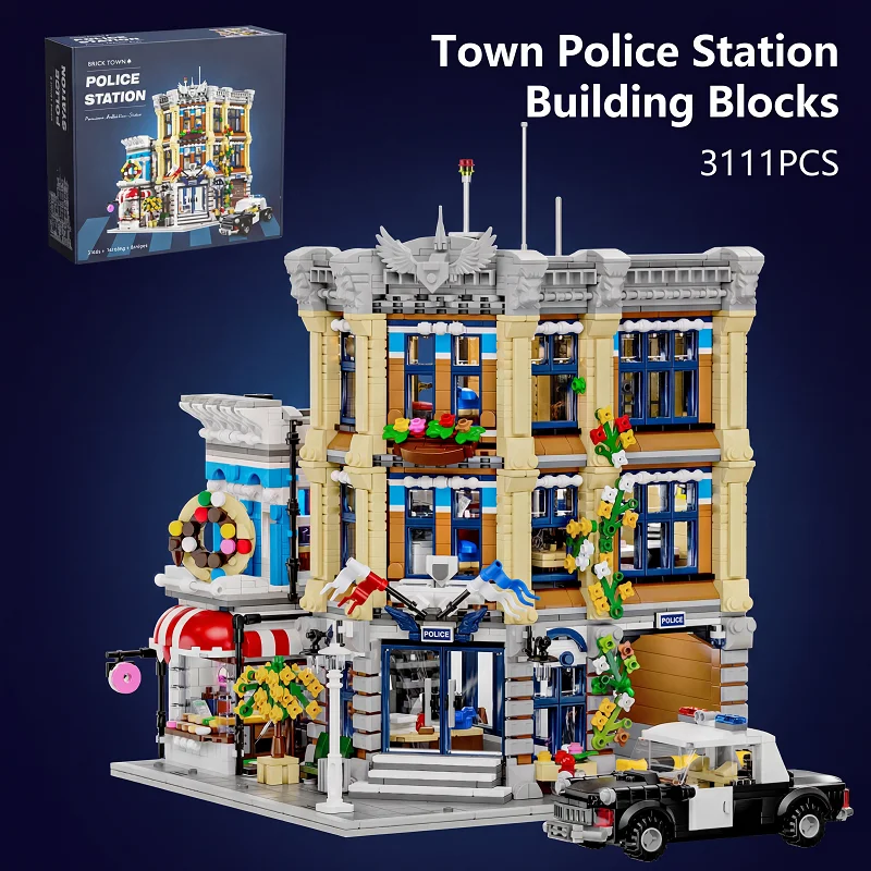 Kids Toys In Store - 町警察署 6フィギュア付き モジュール式建物ブロック シティセンターストリートビュー アパートメントストア アーキテクチャブリックモデルキット