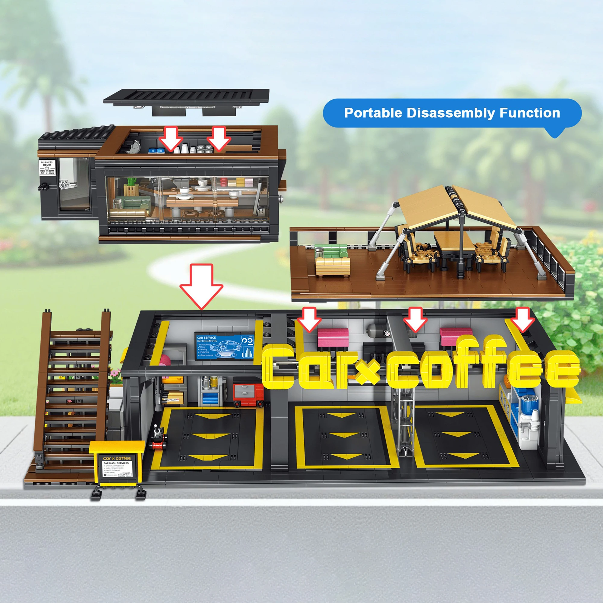コーヒー自動車修理工場コーヒー車クラブビルディングブロック2 - Kids Toys In Store のレビューと価格